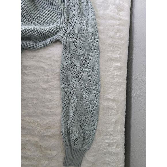 Ann Taylor Loft Mixed Cable Bobble Knit Soft Light Blue Sweater Large Feminine - Picture 3 of 8